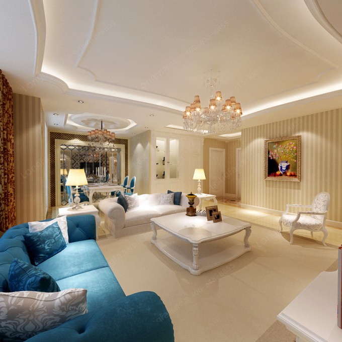 周口3d家装效果图制作,120平三居大气简欧